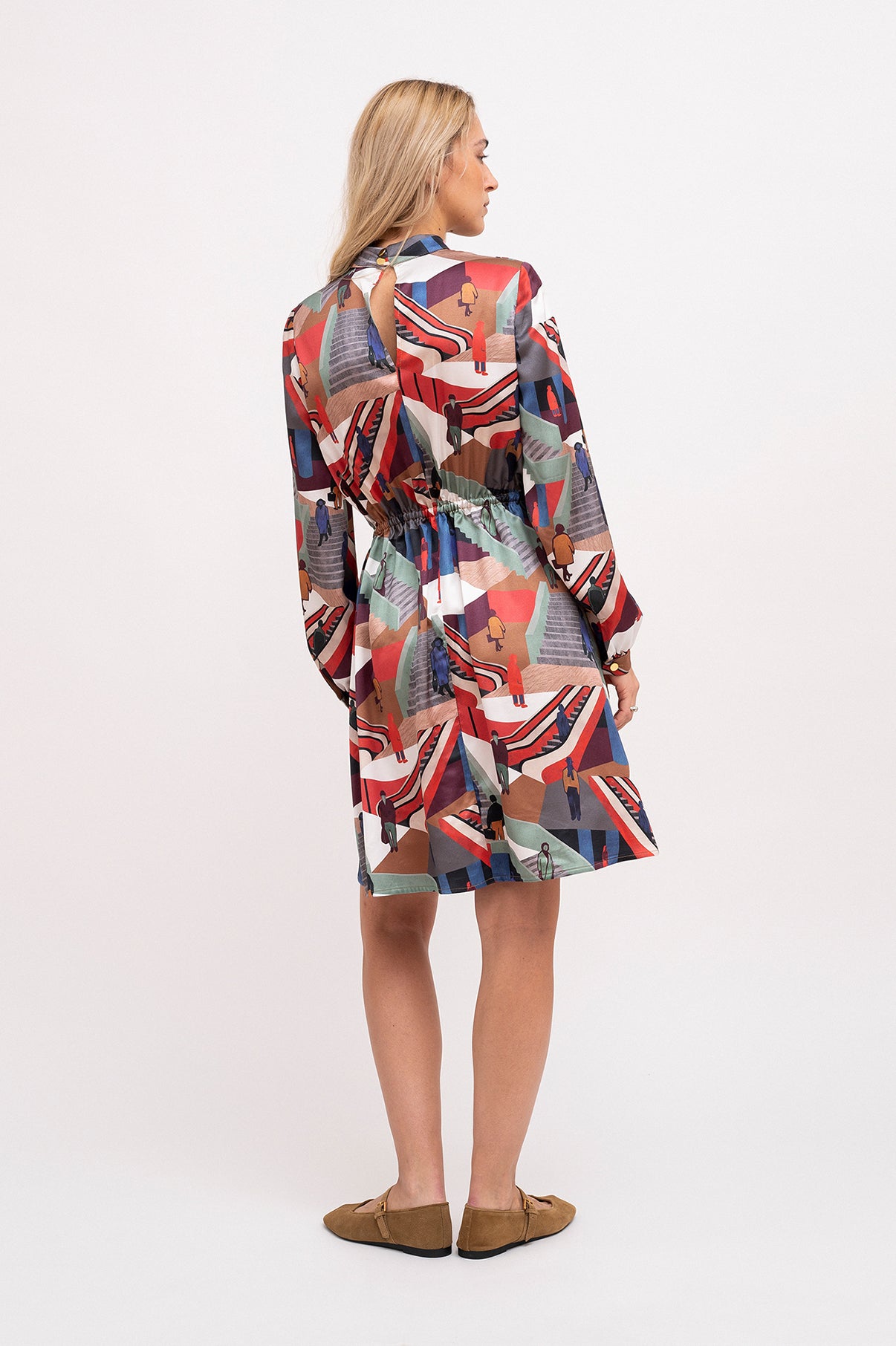 KELENFOLD mock neck dress 'Stairs Print'