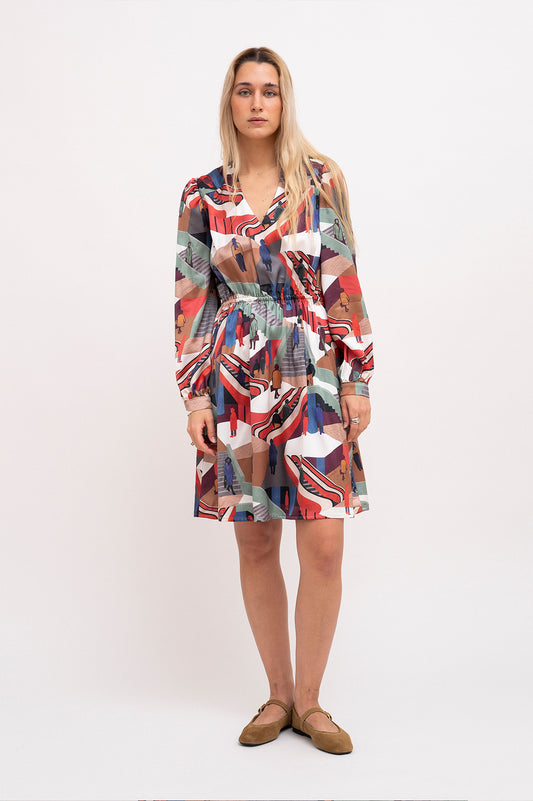 KLINIKAK V-neck dress 'Stairs Print'