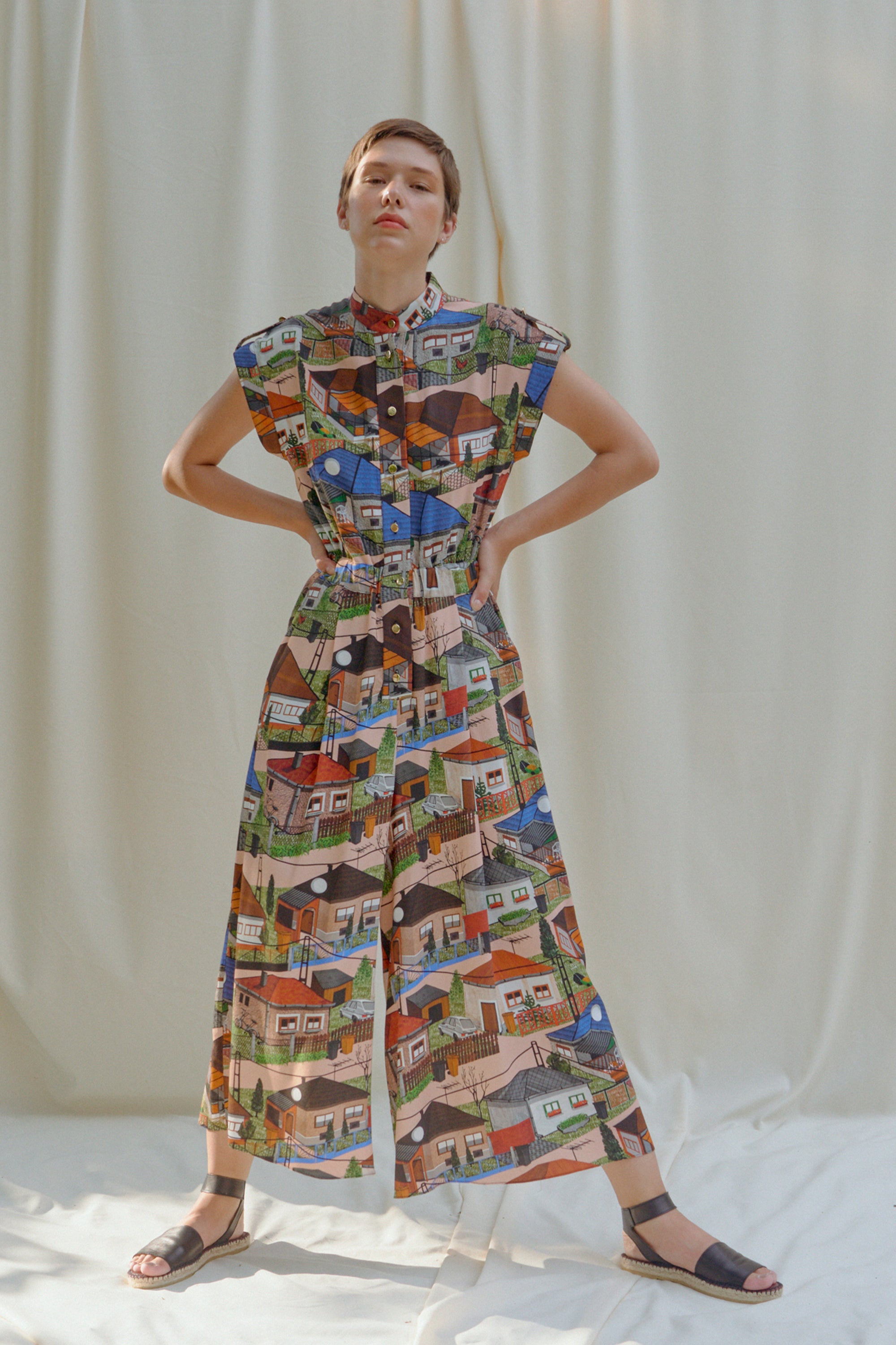 PAKS mandarin collar jumpsuit 'Houses'