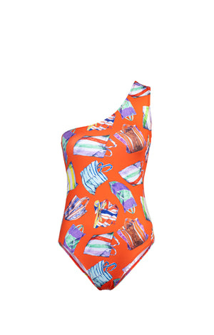DELTA one-shoulder swimsuit 'bags red'