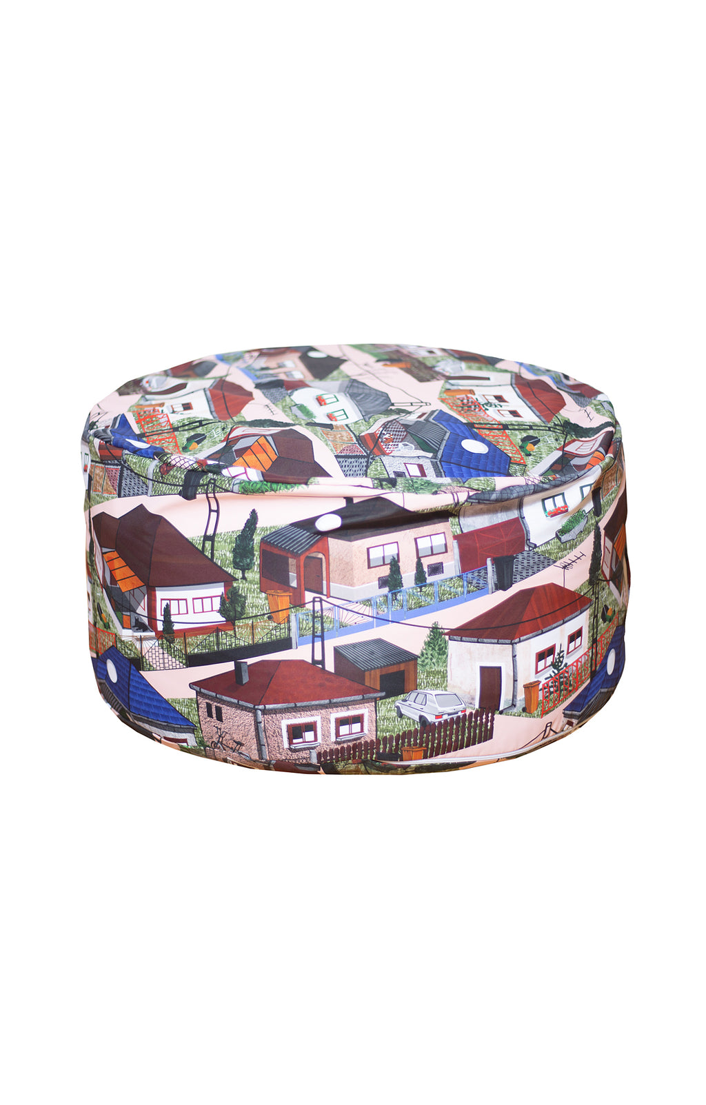 Round pouf 'houses' print