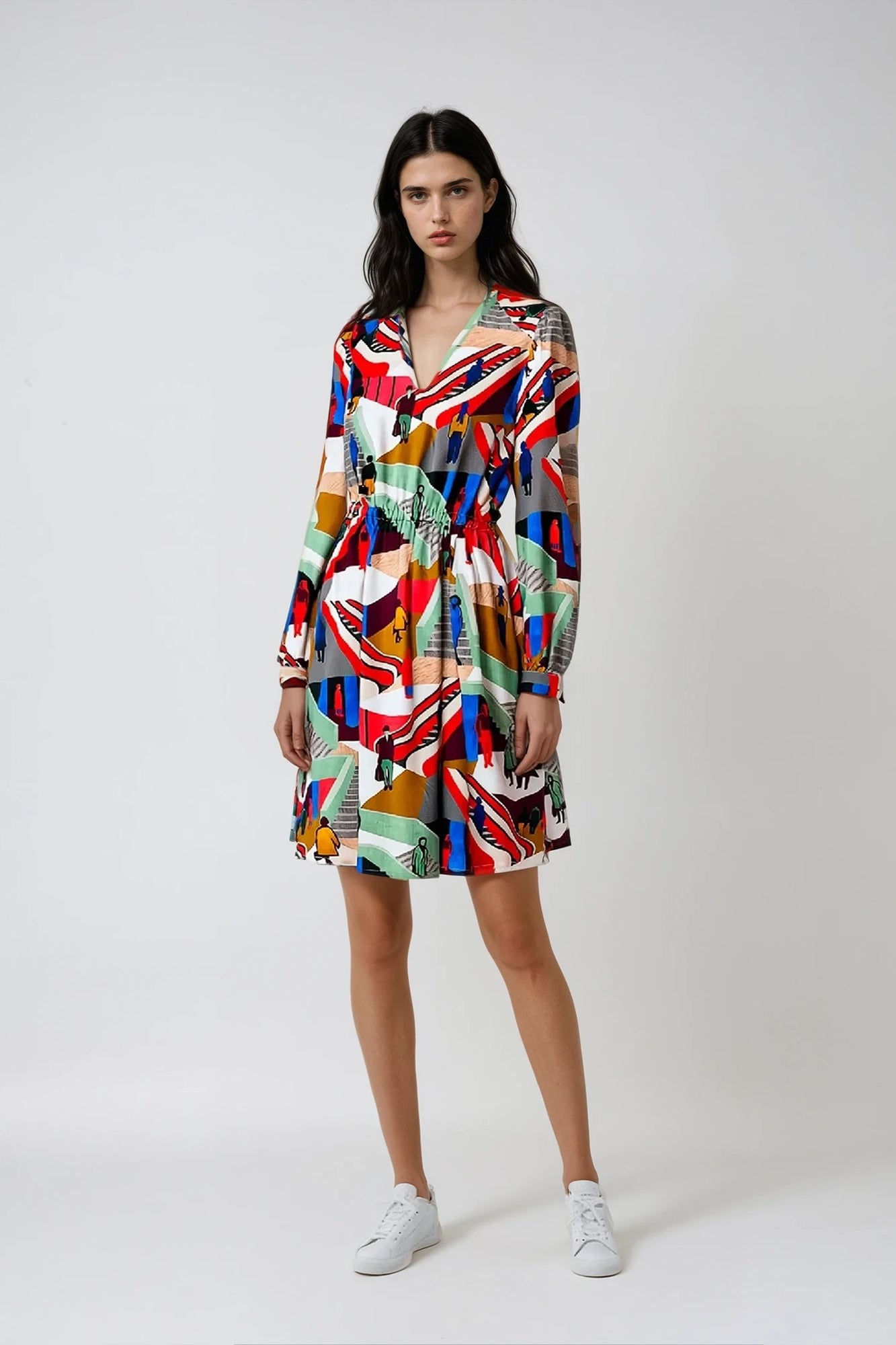 KLINIKAK V-neck dress 'Stairs Print'