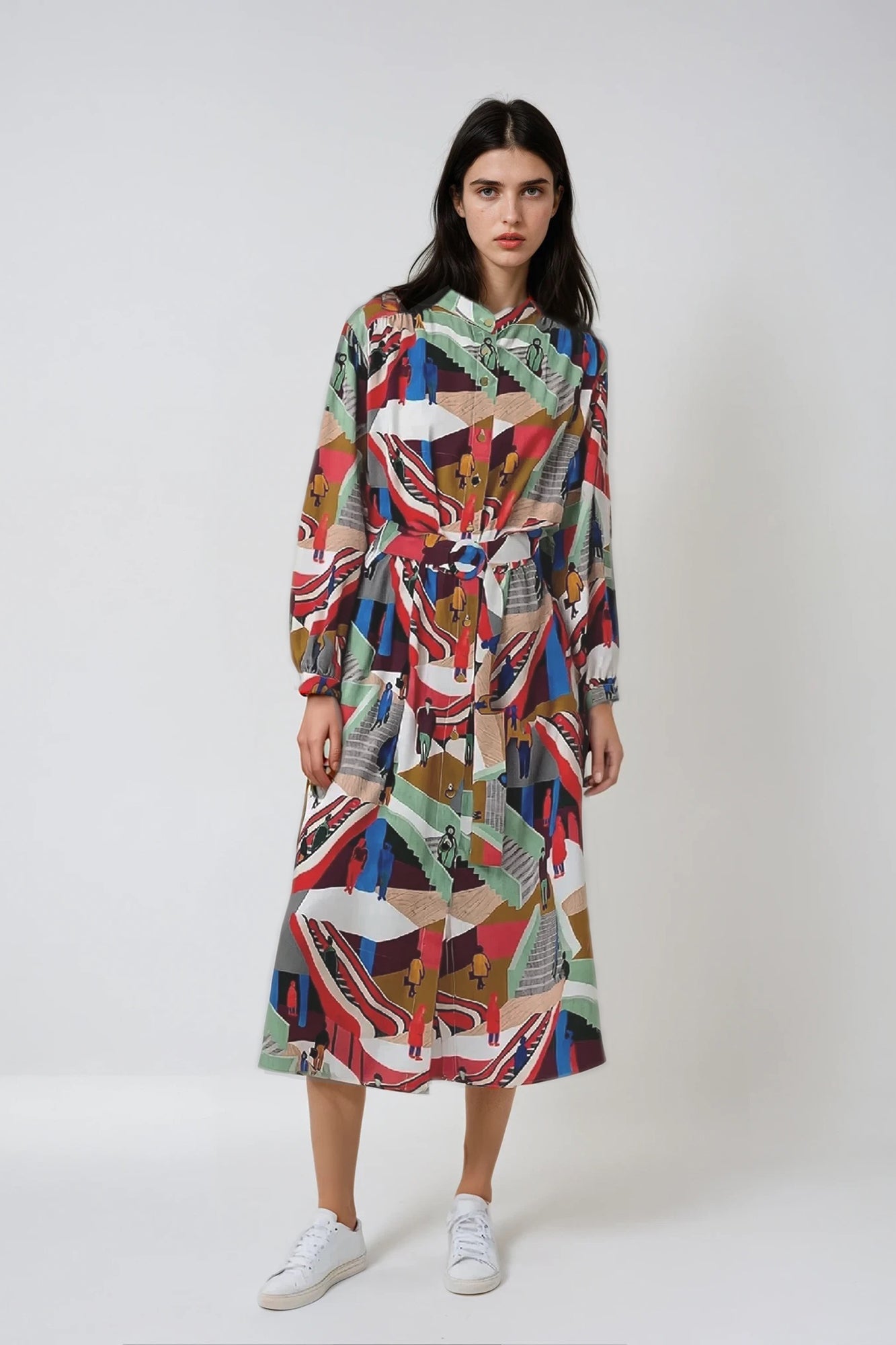 NEPLIGET gathered shirt dress 'Stairs Print'