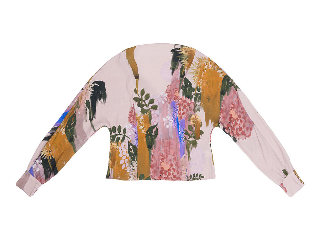 PIROSKA Blurred Flower Print open back tie blouse