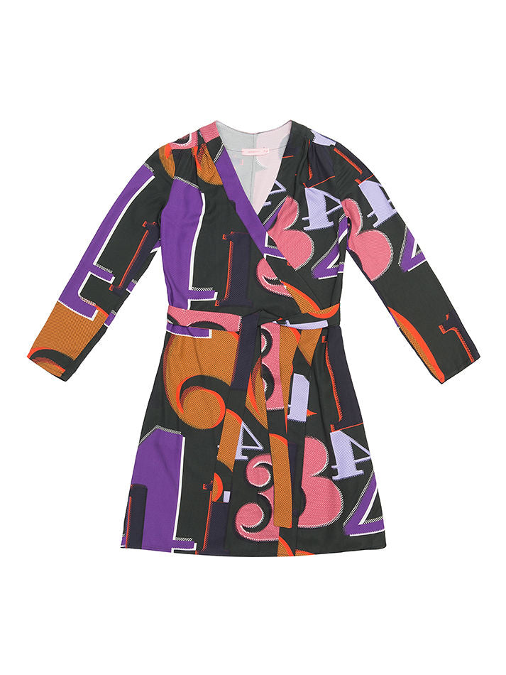 TEREZ  Grid Numbers  Print Wrap Dress