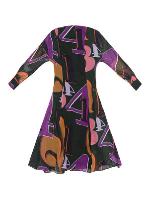 MARGIT Grid Numbers Print Open Back Tie Midi  Dress