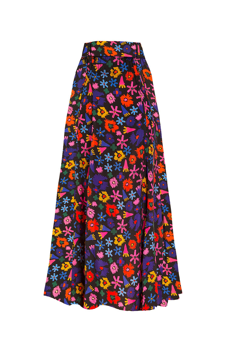 ABBAZIA button front slit skirt ‘Doodle Flower’