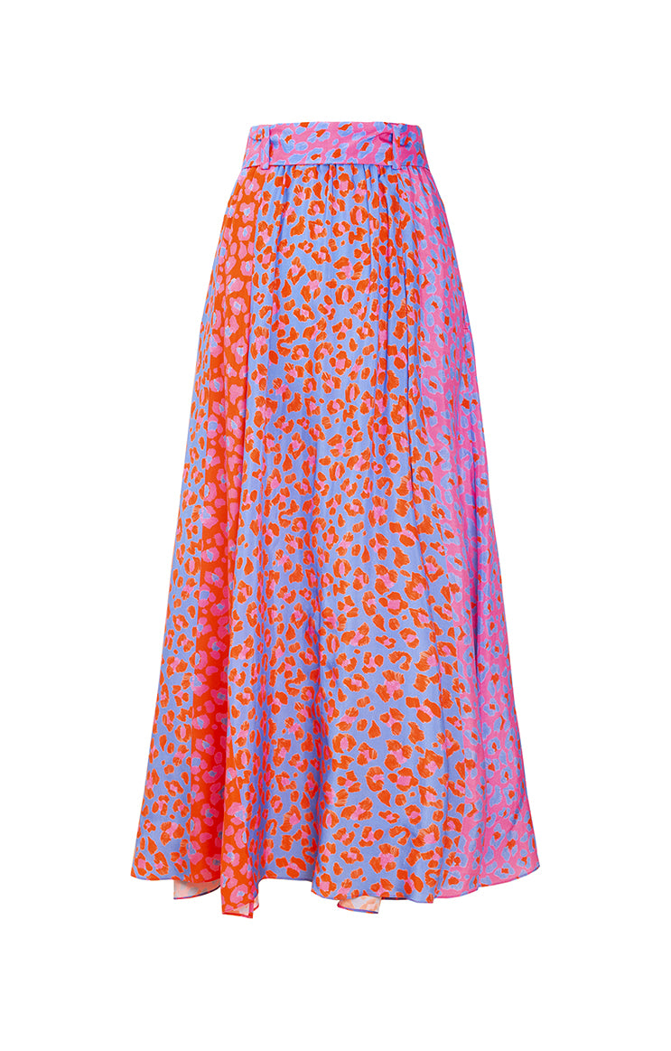 ABBAZIA button front slit skirt ‘Blossom cheetah’