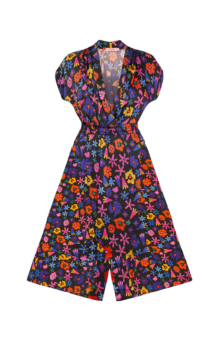 SARVAR drape front jumpsuit ‘doodle flower’