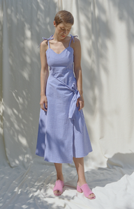 ERD Blue & White Overlap Skirt Midi Dress