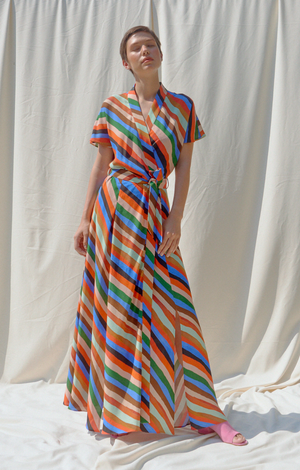 GYAL Stripes Print Kimono Multi Slits Dress