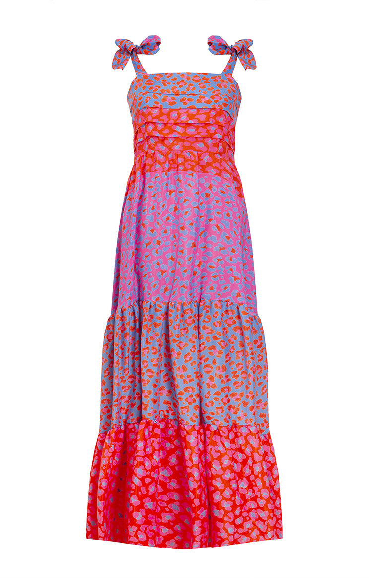 HULLAM tie shoulder maxi dress ‘Blossom cheetah’