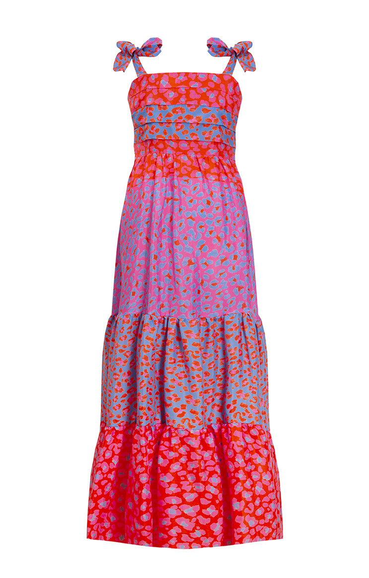 HULLAM tie shoulder maxi dress ‘Blossom cheetah’