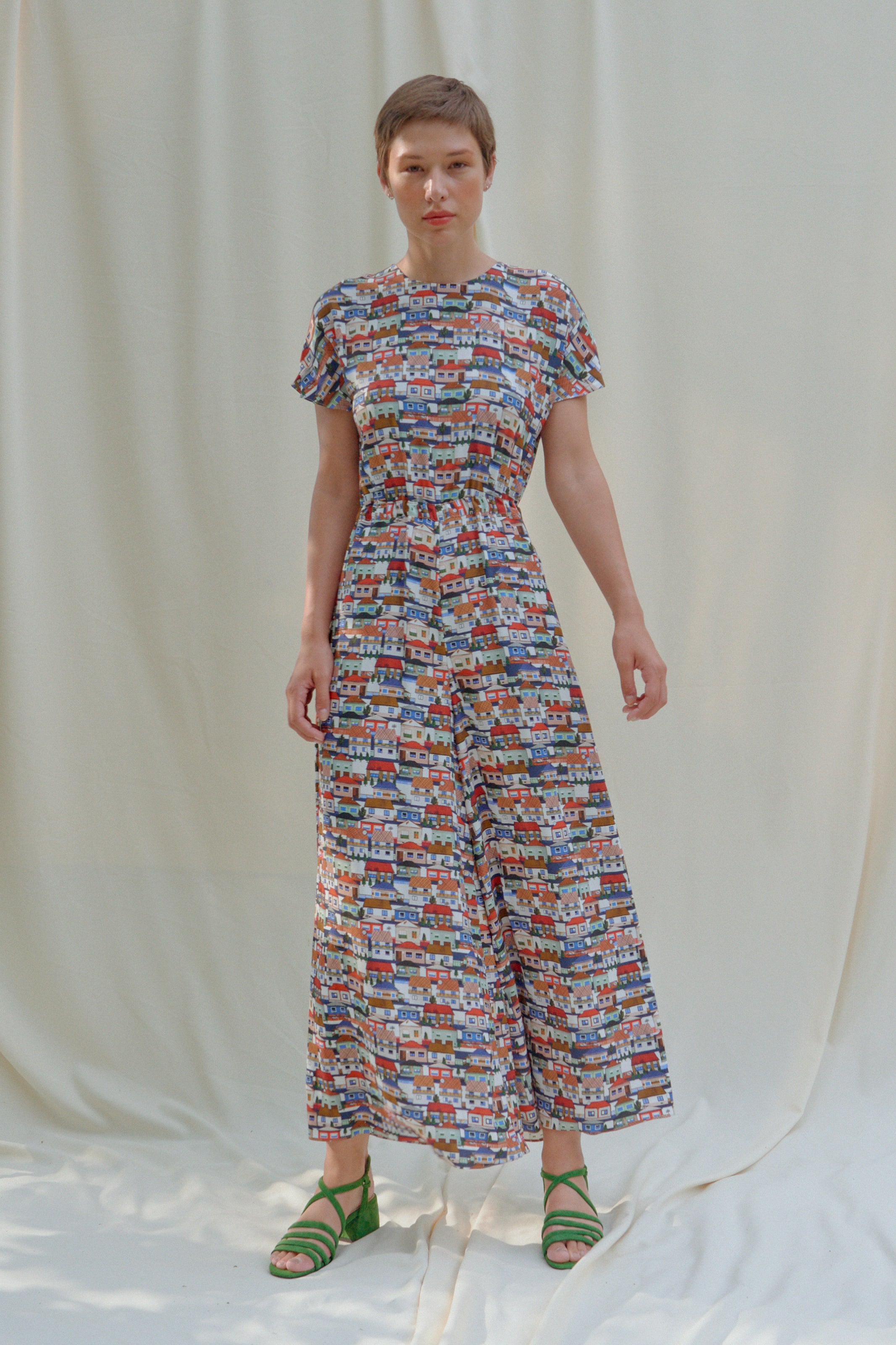 DABAS short sleeve jumpsuit 'Small Houses Print'