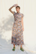 PAKS mandarin collar jumpsuit 'Small Houses Print'