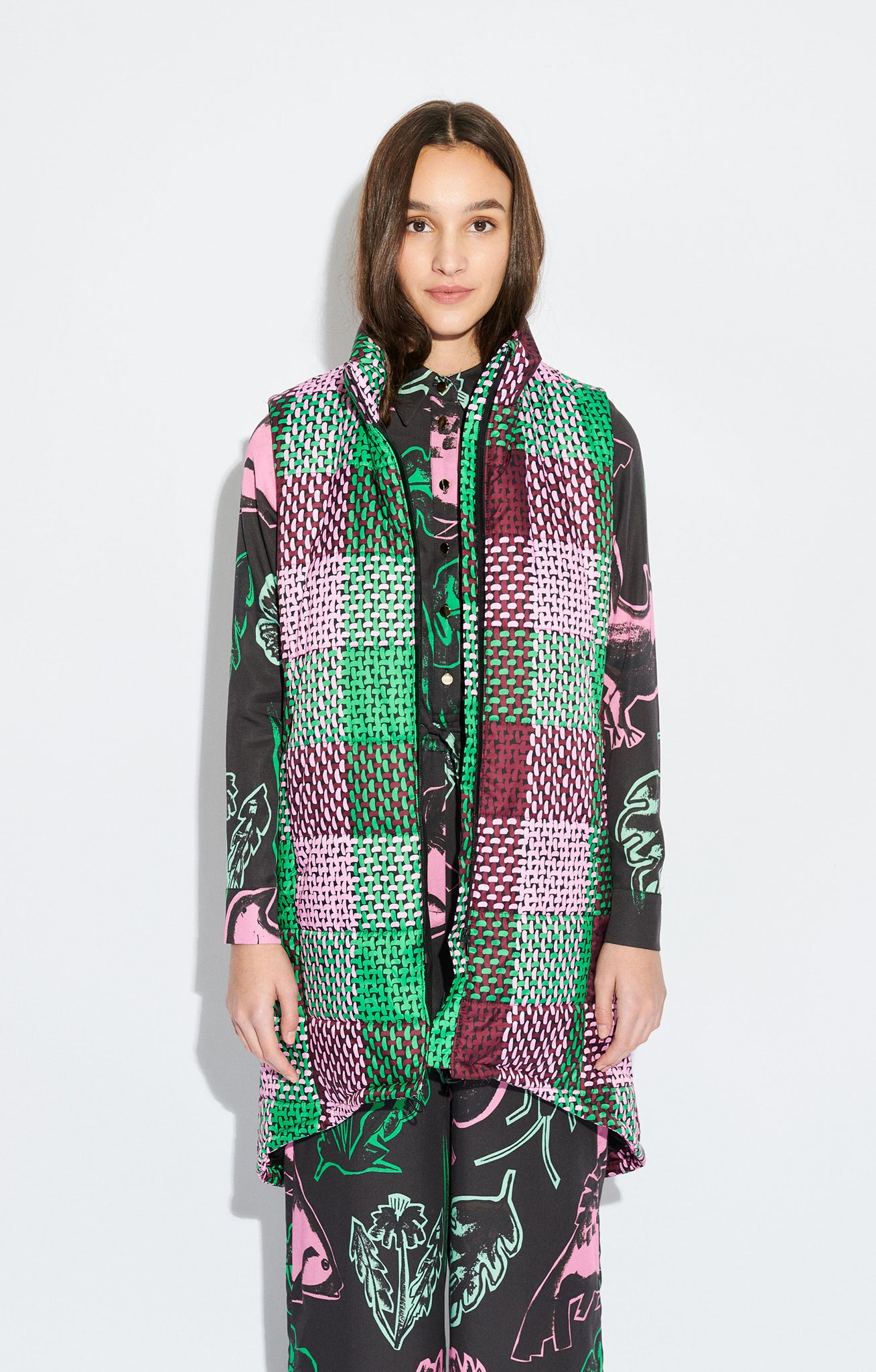 MONT BLANC long puffer vest 'checked green'