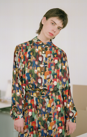 NEPLIGET Face Print Gathered Shirt Dress