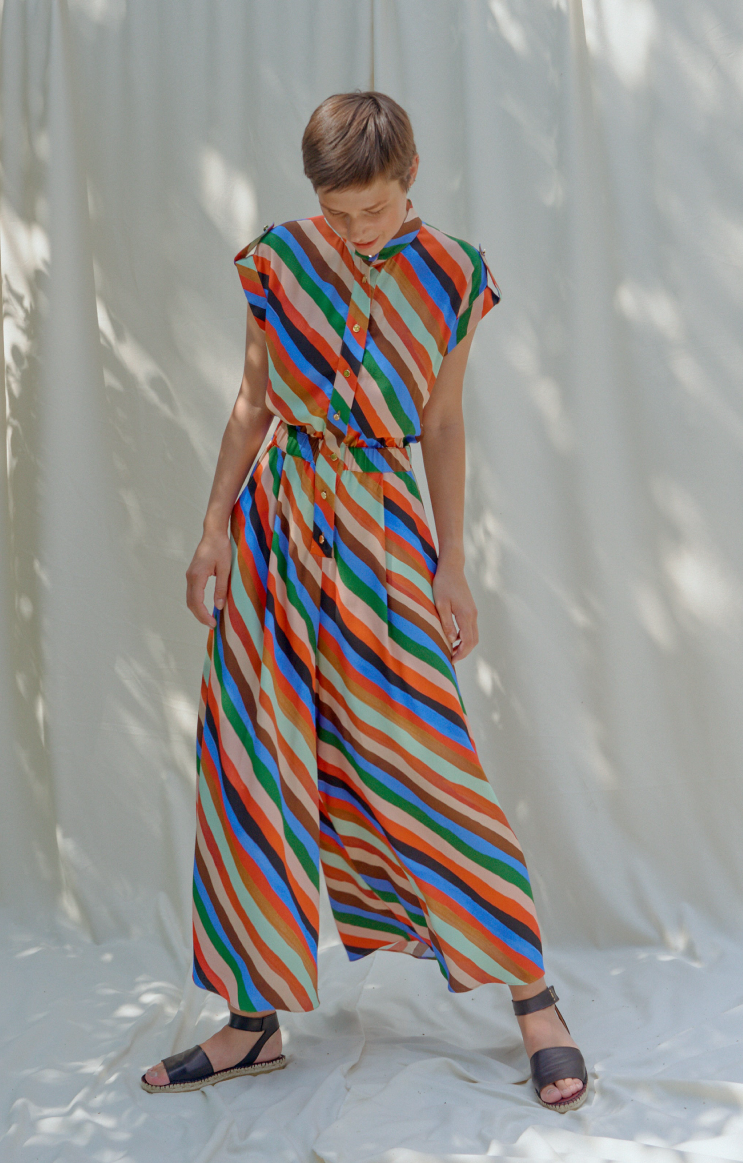 PAKS mandarin collar jumpsuit 'Stripes Print'