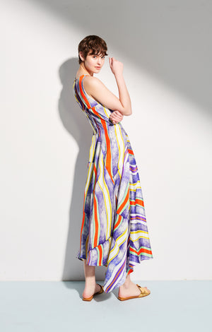 PHYLA sleeveless asymmetric dress 'stripes'