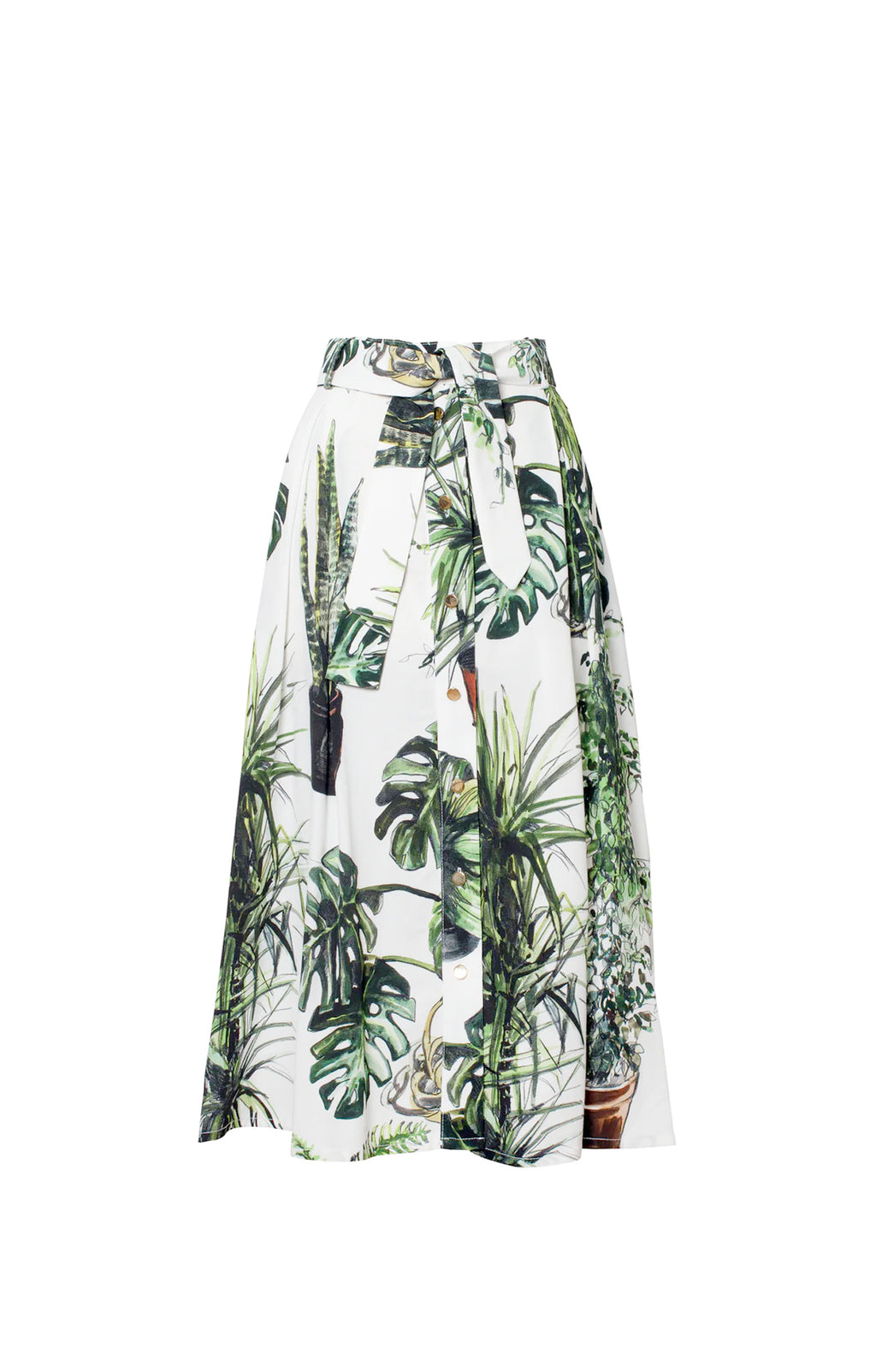 Plants Print Midi Skirt