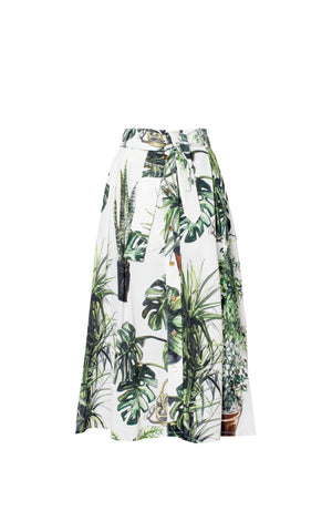 Plants Print Midi Skirt