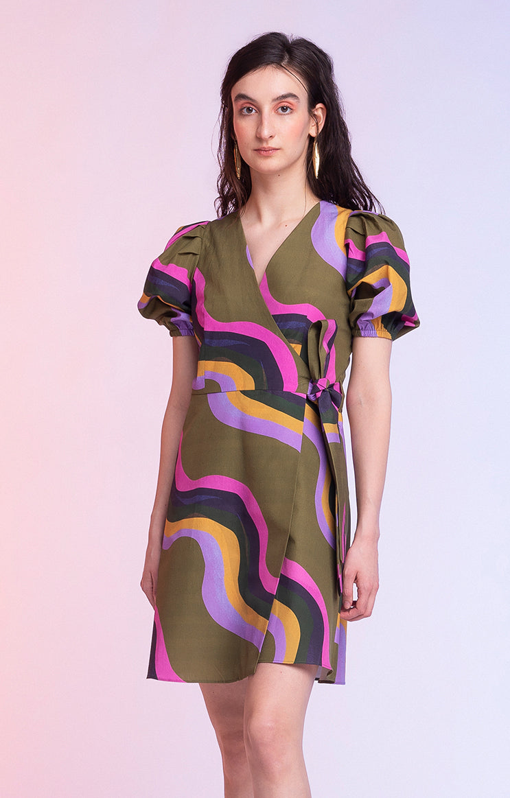 PONTY puff sleeve dress 'waves'