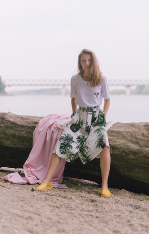 Plants Print Midi Skirt