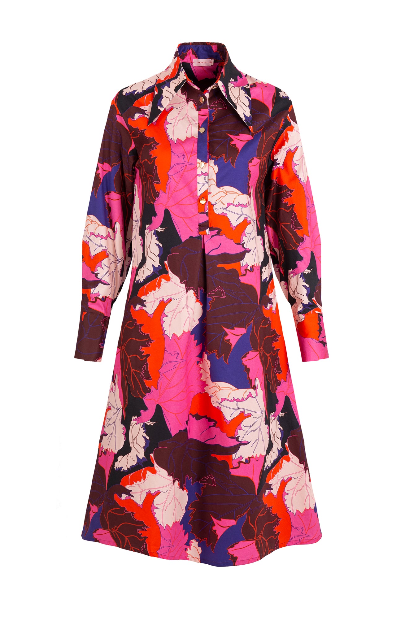 RIZLING A-line shirt dress 'pink leaves'
