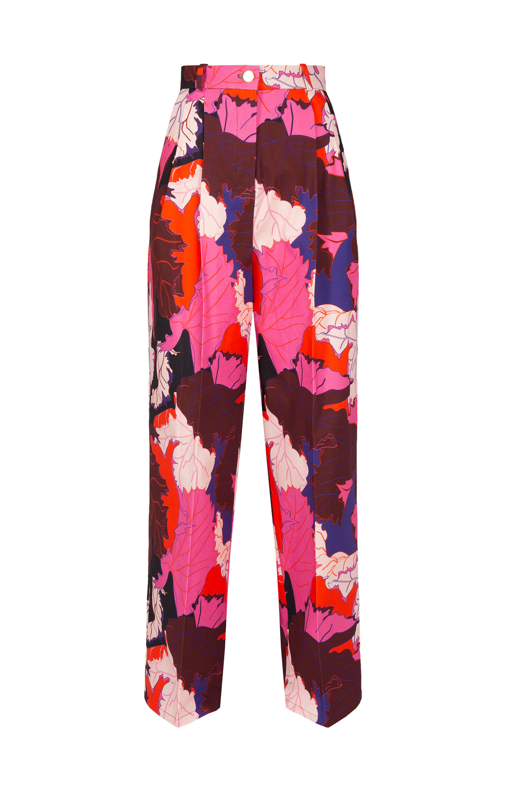 VELTELINI wide leg suit trousers 'pink leaves'