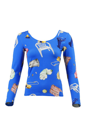 ZAKOPANE scoop neck top 'objects blue'